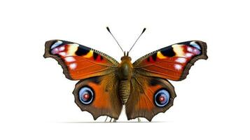 Photo of a peacock butterly on white background. Generative AI