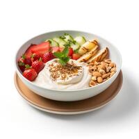 Photo of Fatoush on bowl isolated on white background. Created by