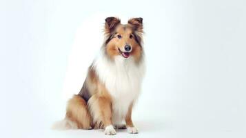 foto de un áspero collie en blanco antecedentes. generativo ai