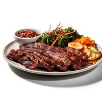 Photo of Galbi on plate  isolated on white background. Created by Generative AI