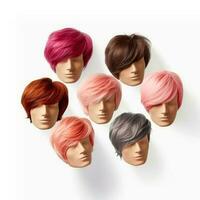 Hair wig over the plastic mannequin head isolated over the white background, mockup featuring contemporary men's hairstyles, Generative AI illustration photo