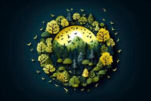 llustration images, Ecosystem restoration, environment day concept tree background. Ecology project concept, Generative AI illustration photo