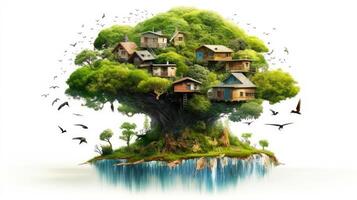 Illustration image, Nature and Sustainability, Eco-friendly Living and conservation, Concept art of Earth and animal life in different environments, illustration photo