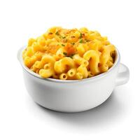 Food photography of Mac and Cheese on bowl isolated on white background. Generative AI photo