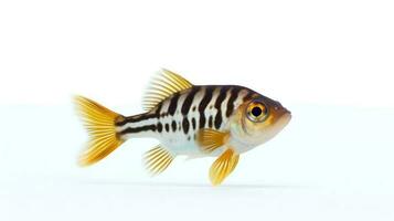 Photo of a zebra danio fish on white background. Generative AI