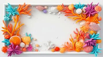 Sea elements card template, beach background design with border frame for template. composition with copy-space, illustration photo