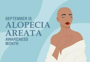 joven mujer alopecia conciencia mes bandera vector