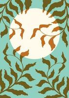 Botanical illustration red leaves and moon template. vector
