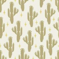 Seamless pattern vector summer saguaro cactus on desert with stars