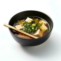 Food photography of Miso soup on black bowl  isolated on white background. Generative AI photo