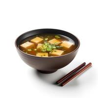 Food photography of Miso soup on black bowl  isolated on white background. Generative AI photo