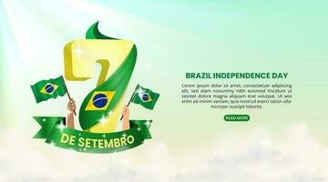 7 De Setembro Dia Da Independencia Do Brasil or September 7th Brazil Independence Day background with 3d lettering and waving flags vector