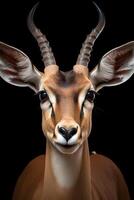 Photo of Gazelle on black background. Generative AI