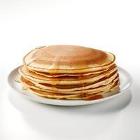 Food photography of Pancakes on plate isolated on white background. Generative AI photo