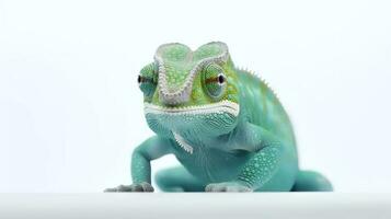 Photo of a chameleon on white background. Generative AI