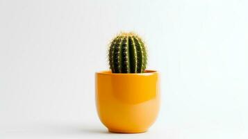 foto de dorado barril cactus en minimalista amarillo maceta como planta de casa para hogar decoración aislado en blanco antecedentes. generativo ai