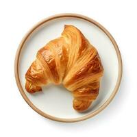 Photo of Croissant on plate isolated on white background. Created by Generative AI