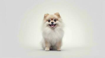 Photo of a pomeranian dog on white background. Generative AI