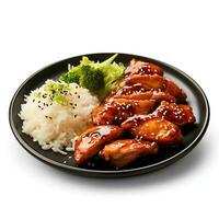 Food photography of Teriyaki Chicken on plate isolated on white background. Generative AI photo