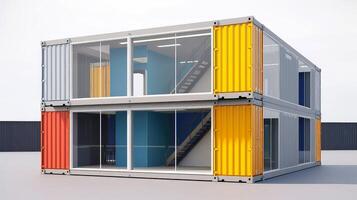 Mobile office buildings or container site office for construction site. Shipping container. Portable house and office cabins, illustration photo