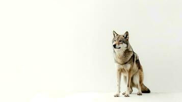 foto de un lobo en blanco antecedentes. generativo ai