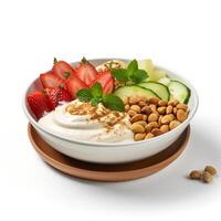 Photo of Fatoush on bowl isolated on white background. Created by