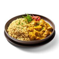 Photo of Curry on plate isolated on white background. Created by