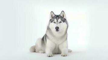 foto de un siberiano fornido en blanco antecedentes. generativo ai