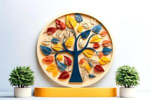 Ecosystem restoration, environment day concept tree background. Recycle icon paper cut banner with forest. Ecology project concept, illustration photo