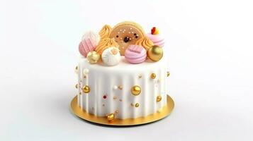 3d ilustración de oro linda cumpleaños pastel, dulce pastel para un sorpresa cumpleaños, para aniversario y celebracion ,madre día, enamorado día, pastel, magdalena, generativo ai ilustración foto