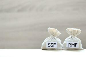 Retirement Mutual Fund, Coins money in the bag on white background, Save money for prepare in future and pension retirement concept photo