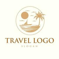 Travel vector logo design. Sea and palm vector emblem logo. Tropical resort vector icon.