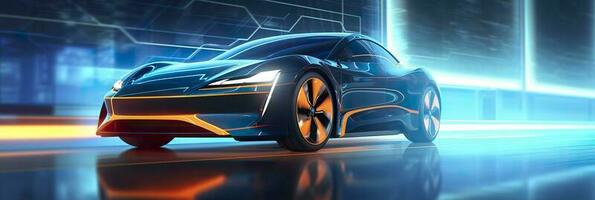 light line structure with a futuristic car, Generative Ai photo
