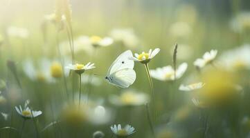 abstract nature spring Background. spring flower and butterfly, generate ai photo