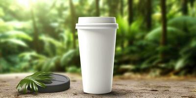 Blank white coffee cup mockup. Generative AI photo