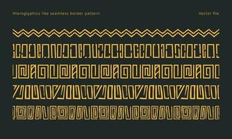 hieroglyphics like and african or aztec ethnic tribe pattern like border seamless pattern set for design decoration vector