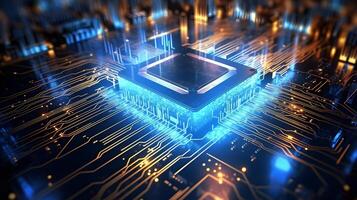 Central computer processors CPU technology background. Close up of a microchip circuit interior of a computer. circuit board. photo