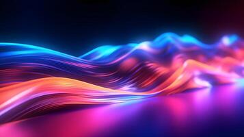 Abstract futuristic neon light moving high speed wavy lines on dark background. Abstract colored light streaks acceleration. Data transfer concept Fantastic wallpaper. photo