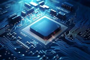 Central computer processors CPU technology background. Close up of a microchip circuit interior of a computer. circuit board. photo