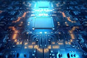Central computer processors CPU technology background. Close up of a microchip circuit interior of a computer. circuit board. photo