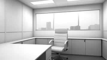 Interior of mobile container site office for construction site. Shipping container. Portable house and office cabins, illustration photo
