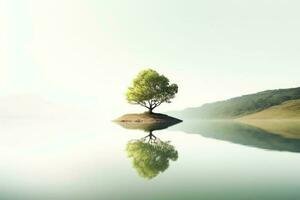 Abstract illustration minimalist landscape, alone tree in clear nature landscapeAbstract illustration minimalist landscape, Alone tree in clear nature landscape, Generative AI illustration photo