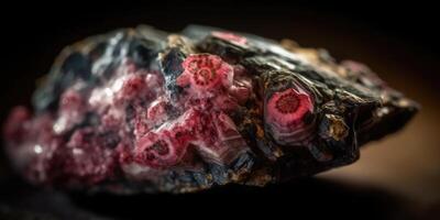 Photo of the mineral stone rhodolite close-up, macro. Generative AI