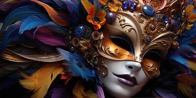 Magnificent Venetian masks. Carnival. Generative AI photo