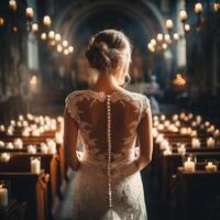 The bride goes to the altar. Wedding. Generative AI photo