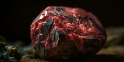 Photo of the mineral stone rhodolite close-up, macro. Generative AI