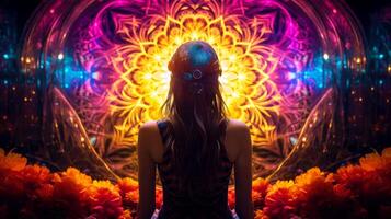 Psychic waves experimentation, psychedelia, and bold mental, emotional, and spiritual journey, journey into wellness with psychic waves, illustration photo