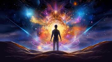 Psychic waves experimentation, psychedelia, and bold mental, emotional, and spiritual journey, journey into wellness with psychic waves, illustration photo