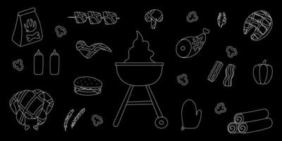 bbq grill party line doodle elements set photo