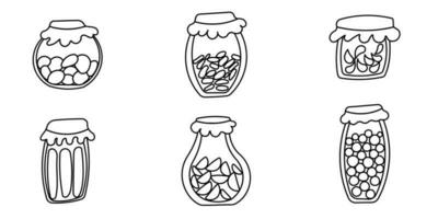 canned jar vegetables line doodle set elements vector